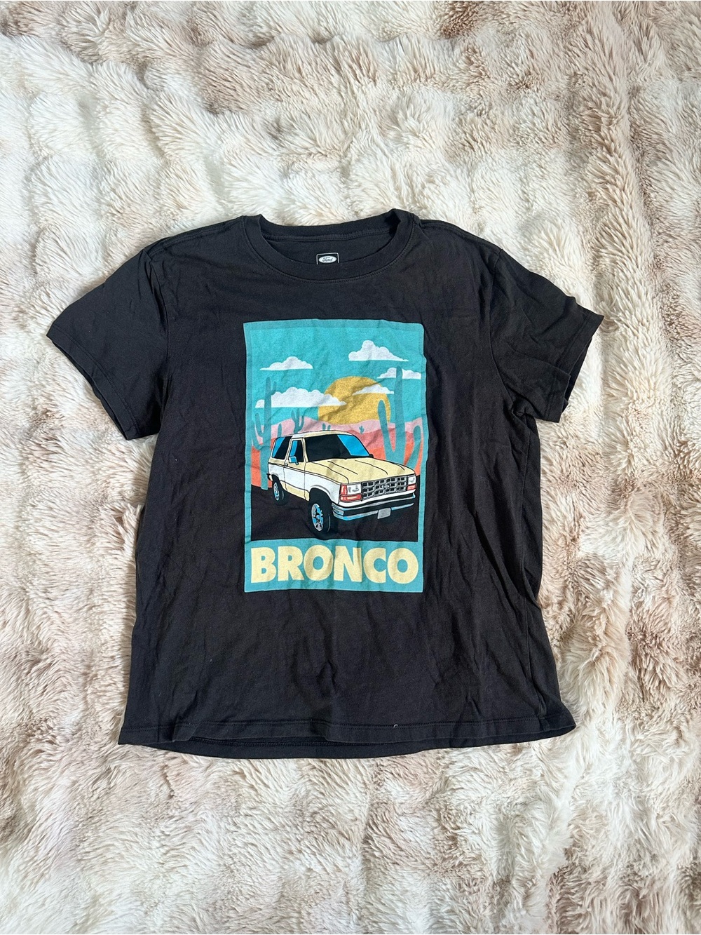 Ford Bronco Tee for Kids - Black with Turquoise & Yellow Print
